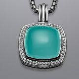 925 Silver Jewelry 17mm Albion Enhancer with Aqua Chalcedony and CZ's(P-044)