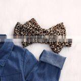 Denim Style Top Matching Leopard Pattern Dress and Headband 3pcs Girls Suit Wholesale Price thumbnail-2