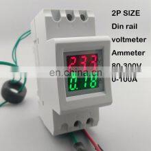 2P 36mm Din Rail Dual LED Display Voltage and Current Meter Voltmeter Ammeter Range AC 80-300V 200-450V 0-100A thumbnail-3