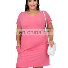 2021 New Fashion Women Outfit Color Block Short Sleeve Plus Size Maxi Dresses Women Casual Dresses Summer thumbnail-3