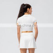 Ladies Short Sleeve Cropped Collar Top Activewear Slim Fit Outfits Women Pleated Golf Tennis Short thumbnail-4