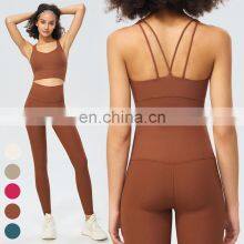 Running Sports Clothing Suit Shockproof Sports Bra High Waist Leggings 2 Piece Set Gym Fitness Sets Ribbed Yoga Set For Women thumbnail-3