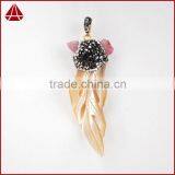 Boho CZ Micro Pave Sea Shell Pendant Jewelry With Rose Tourmaline Beads thumbnail-1