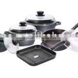 9pcs Die Cast Aluminium Cookware Set With Cast Glass Lid