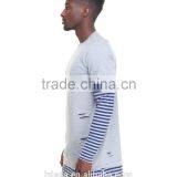 Crew Neck Tees Sleeve Color Block Stripe Layer Men's Longline t Shirt thumbnail-4