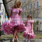 Lovely Two Pieces Mommy and me Maxi Matching Dress Pink Hi Low Ruffle Girls Evening Dresses thumbnail-2