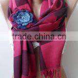 Burgundy Shawls With Rose, Plaid Pattern Scarf, Crochet Rose, Fashion Scarf, Plaid Pattern Scarf, Elegant, Bridesmaid Shawls, We