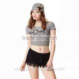 New!womens Urban Sportswear Flocking Printing Crop Tops/t Shirt thumbnail-1