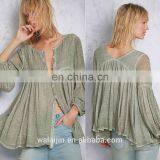 High Quality 3/4 Sleeve Cotton Yarn Babydoll Shirt , Ladies Gauze Shirt thumbnail-1