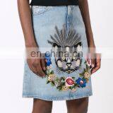 Light Indigo Cotton Embroidered Denim Skirt From W.W.S. Featuring a Five Pocket Design thumbnail-2