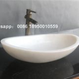Cloudy White  Marble Bathroom Vessel Oval Sink Natural Stone Wash Basin