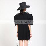 TWOTWINSTYLE Bandage Women's Dress Cross V Neck Puff Short Sleeve Patchwork Bowknot Mini Dresses thumbnail-6