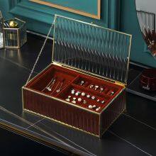 Red Glass Luxury Jewelry Box Net Red Earring Ring Jewelry Hand Jewelry Desktop Finishing Storage Box Display Stand thumbnail-5