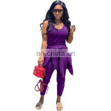 Clothing Wholesale Custom Fashion Casual 3-piece Sexy Sports Solid Color Sleeveless Pencil Pants Suit Plus Size thumbnail-2