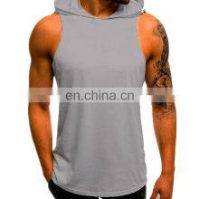 Wholesale High Quality Men Sleeveless Hoodie Custom Men's Blank Hoodie Men Casual Gym Fitted Hooded Tank Top thumbnail-3