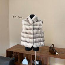 2025 Autumn/Winter Cream Latte Imported Rex Rabbit Fur Chinchilla Pattern Fur Vest thumbnail-5