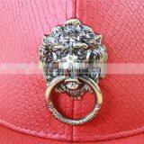 Cool Punk Rock Lion Head Decorated Flat Brim Snake PU Leather Hiphop Cap thumbnail-5