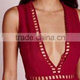 Sexy Plunge Ladder Detail Skater Dress Red thumbnail-4