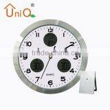 Luxury 12INCH Simple promotional plastic/Aluminum round wall clock with weather station