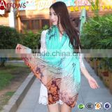 2016 New Design 100% Cotton Voile Coral Pattern Gradient Color Women Scarf Scarves Shawls and Stoles