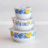 Set of 3pcs Ceramic Salad Bowl Set With Plastic Lid thumbnail-2