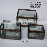 Rectangular shape Glass and brass box with brass fittings in antique finish