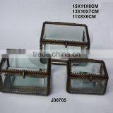 Rectangular Shape Glass and Brass Box With Brass Fittings in Antique Finish
