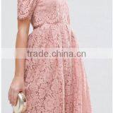 Guangzhou Clothing OEM Pink Undertone Cold Shoulder Lace Prom Dresses thumbnail-5