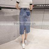Wholesale Knee Length Denim Skirt Elastic Denim Long Fishtail Women Denim Long Skirt thumbnail-3