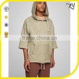100% Cotton 3/4 Cropped Sleeves Men Blank Pullover Hoodie With Pocket thumbnail-2