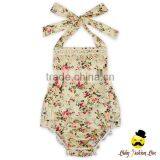 OEM Service Flower Printed Sleeveless Halter Fringe Toddler Baby Girl Floral Ruffle Romper Clothes