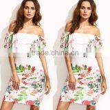 Floral Printed Long Maxi Dress Summer Party Off Shoulder Chiffon Dress apparel