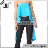OEM Summer Latest Lady Flowing Strapless Short Front Long Back Blouse thumbnail-1