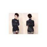 Elegant Solid Color Wool Womens Turtleneck Sweaters Pullover With Buttons , Long Sleeve Design thumbnail-1