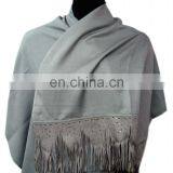 Silk Pashmina With Leather Sued Trim Shawls thumbnail-6