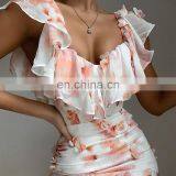 New Arrivals 2020 Women Backless Off Shoulder Floral Dress Lady Mini Print Casual Summer Dresses thumbnail-6