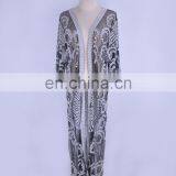 Новый сексуальный прозрачный вырезной вышитый длинный кимоно-кадиган 2019 года. Летние пляжные вещи для женщин: топы и блузки из chiffon-шитца thumbnail-4