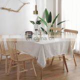 Restaurant Washed Woven Table Cloth 90" Linen Textile Rectangular Table Clothes With Tassel thumbnail-2