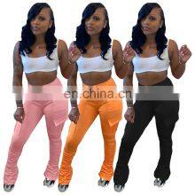 Amazon Hot 2021 European and American Casual Cotton Blended Skinny Trousers Flared Mid-waist Casual Pants thumbnail-1