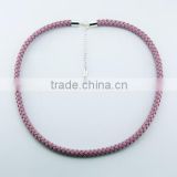 Stering Silver Braided Leather Pink Necklace Adjustable Chain