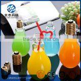 New Design Light Bulb Shaped Glass Beverage Bottle With Straw