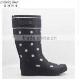 Rubber Rain Boot Women Fashion Boot Manufacturer, Navy Black Ground Has White Multiplier Dot With Decorative Buckle