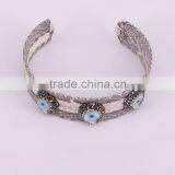 White Snakeskin Bangle With Pave Crystal Evil Eye Shell Bead Leather Width 20mm Cuff Bangles thumbnail-2