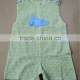 Whale Design Applique Embroidery,green Seesucker Baby Girl Bubble Romper,creeper, Ruffles With Ric Rac thumbnail-3
