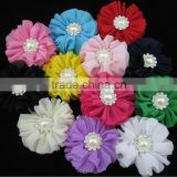 Fashion 2.4" Solid Chiffon Flower with Pearl Stone for Baby Hair Accessories Baby Flower Kids Hair Accessories IN STOCK