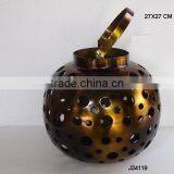 Aluminium Round Shape Metal Lantern With Hand Cut Round Patterns in Antique Brass thumbnail-1