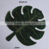 Round Glass Bead Table Mat With Green Leafpattern Other Colours Also Available