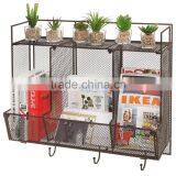 Metal Wire Mesh 3 Compartment 3 Hook Organizer Storage Rack