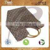 Jute Gift Bag With Round Handle for Weekend - Overall Print Shopping Tote - Cane Handle Bags thumbnail-2