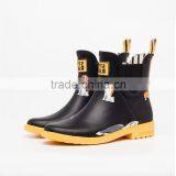 Flower Rose Print Black Chelsea Cotton Lining Natural Rubber Outsole Soft Women Rubber Galoshes Wellies Gumboots Rain Boots thumbnail-2